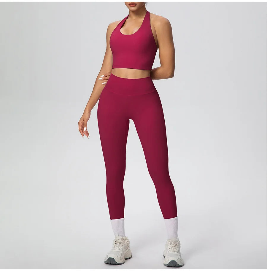 Yoga Clothing Set Women's High Waisted Leggings and Top 2 Piece Seamless Fitness Exercise Clothing Gym Sportswear Tracksuits