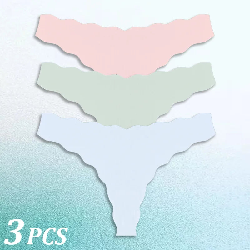 3PCS Women Seamless Panties Wavy Design Ultra-thin Panties Women Ice Silk Underwear Sexy Panty Low Waist G-string Female Solid