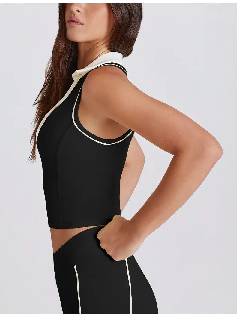Colorblock V-Neck Tank Top with Built-In Bra Quick-Dry Breathable Sports Bra for Women Running Pilates Gym Yoga Workout