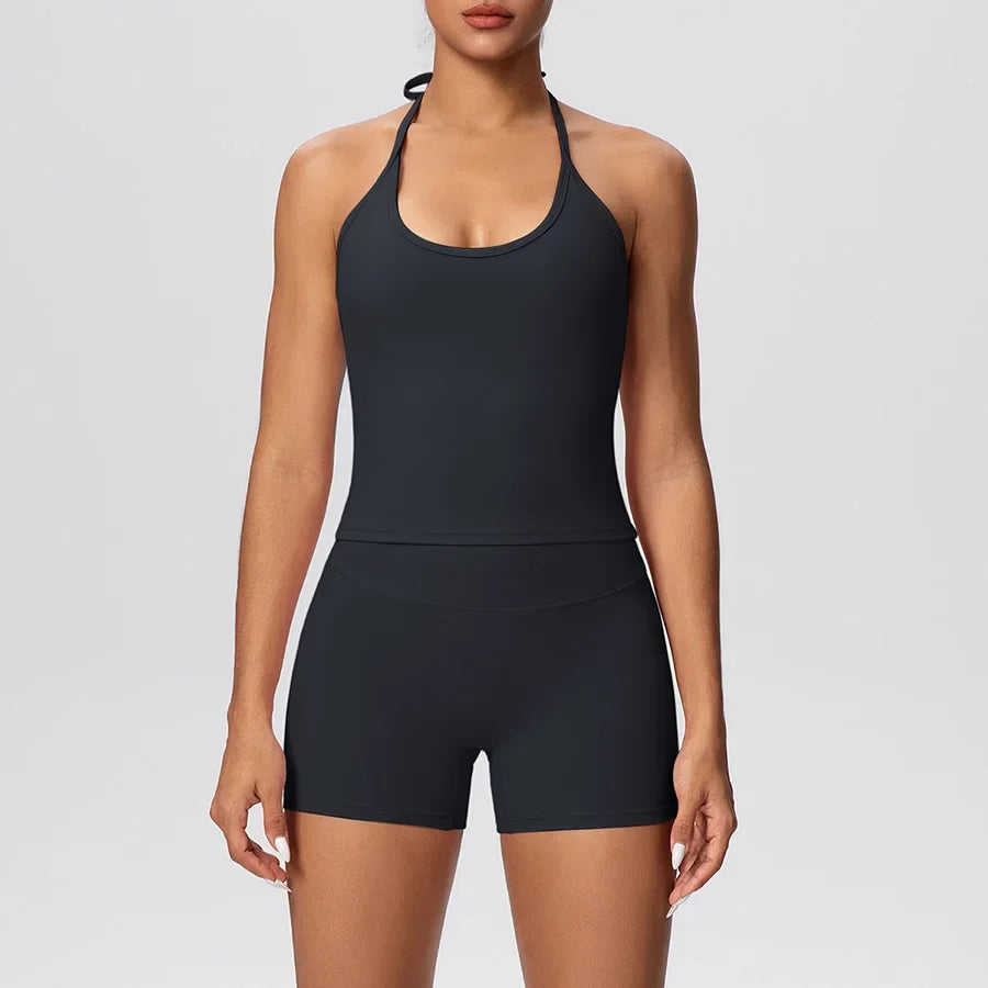 New 2Pcs Yoga Sets Naked Feel Women Workout Fitness Gym Clothes High Waist Yoga Shorts And Sports Bra Impact Shorts Workout Sets