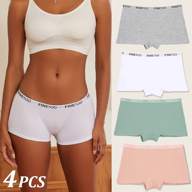 4Pcs Seamless Women Cotton Boxers Underwear Ice Silk Shorts Solid Color Ladies Soft Boyshorts Plus Size Cotton Boxers M/L/XL