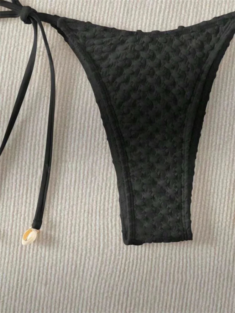 Sexy Bikini Set White Shell Designer Swimsuit 2025 New Halter Push Up Micro Bikinis Summer Bathing Suit Tie Side Thong Swimwear