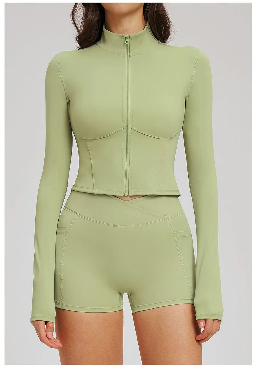Yoga Suit Women Tracksuit Long-sleeved Jacket Shorts Suit Outfit Gym 2PCS Set Fitness Running Workout Clothes Push Up Sportswear
