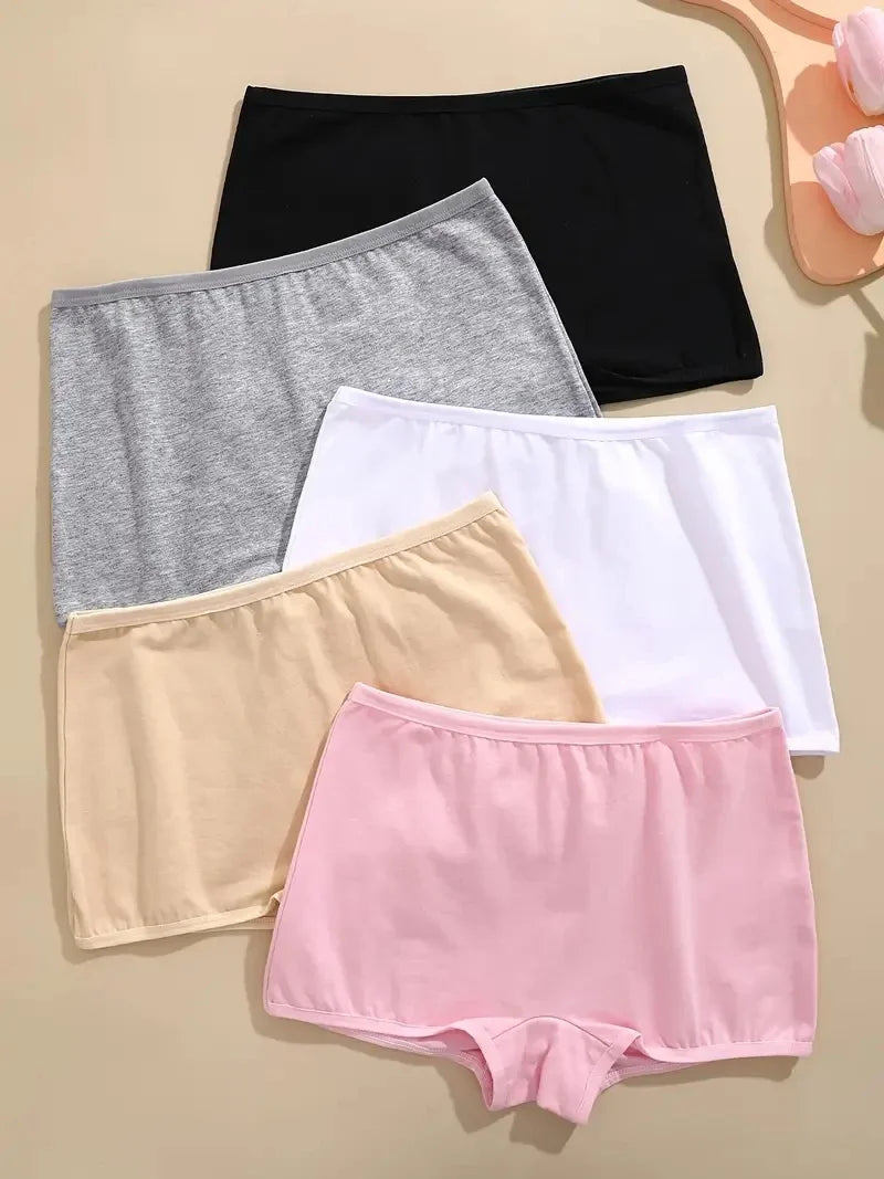 5Pcs Women's Cotton Underwear Boxers Seamless Sports Panties Female Solid Color Briefs Cozy Lingerie Intimate Underpants XS-XL