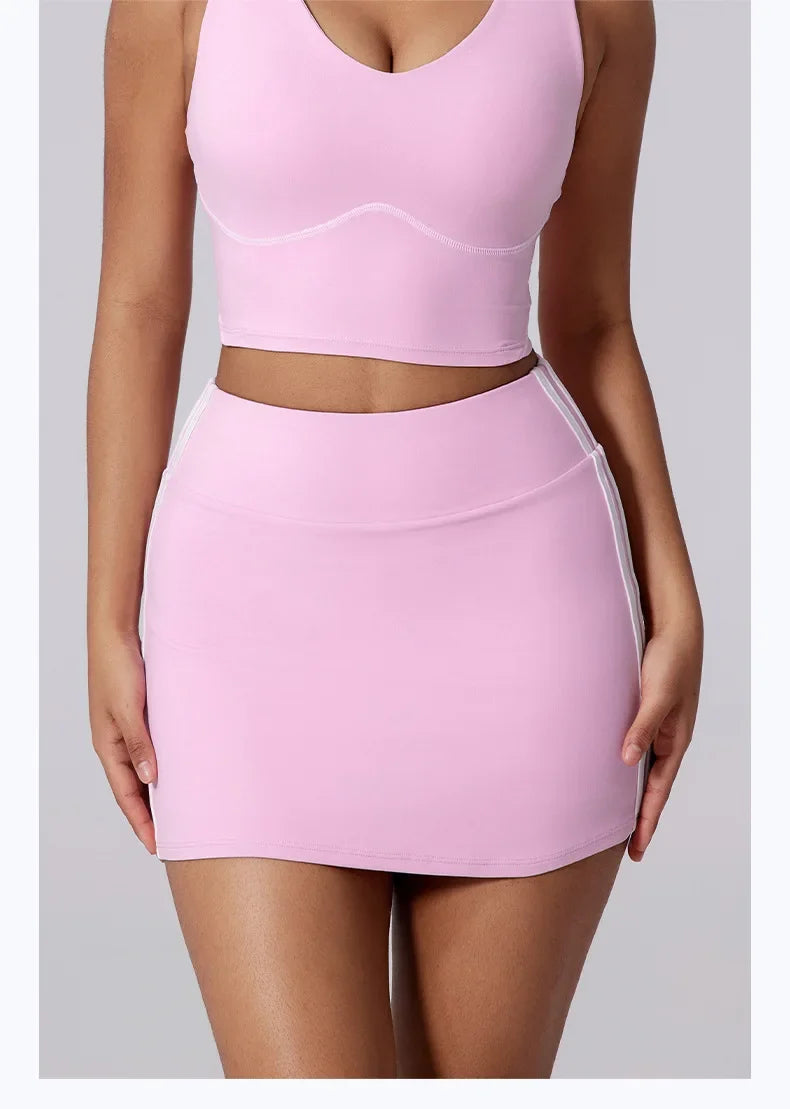 Women Vest Tank Top Tennis Suit Fitness Yoga Set Casual Outdoor Short Skirt Running Golf Gym Suit Female Breathable Sportswear