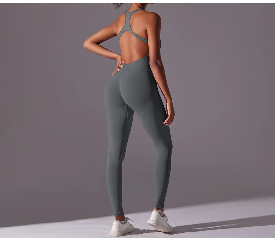 Seamless One-Piece Yoga Jumpsuit Women Fitness Sports Overalls Dance Workout Set Stretch Bodysuit Gym Clothes Push Up Sportswear