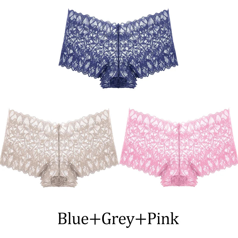 3Pcs Women Lace Boyshort Panties Low-Rise Sexy Underwear Trendy Floral Underpants Female Sexy Boyshort Panties Ladies Lingerie