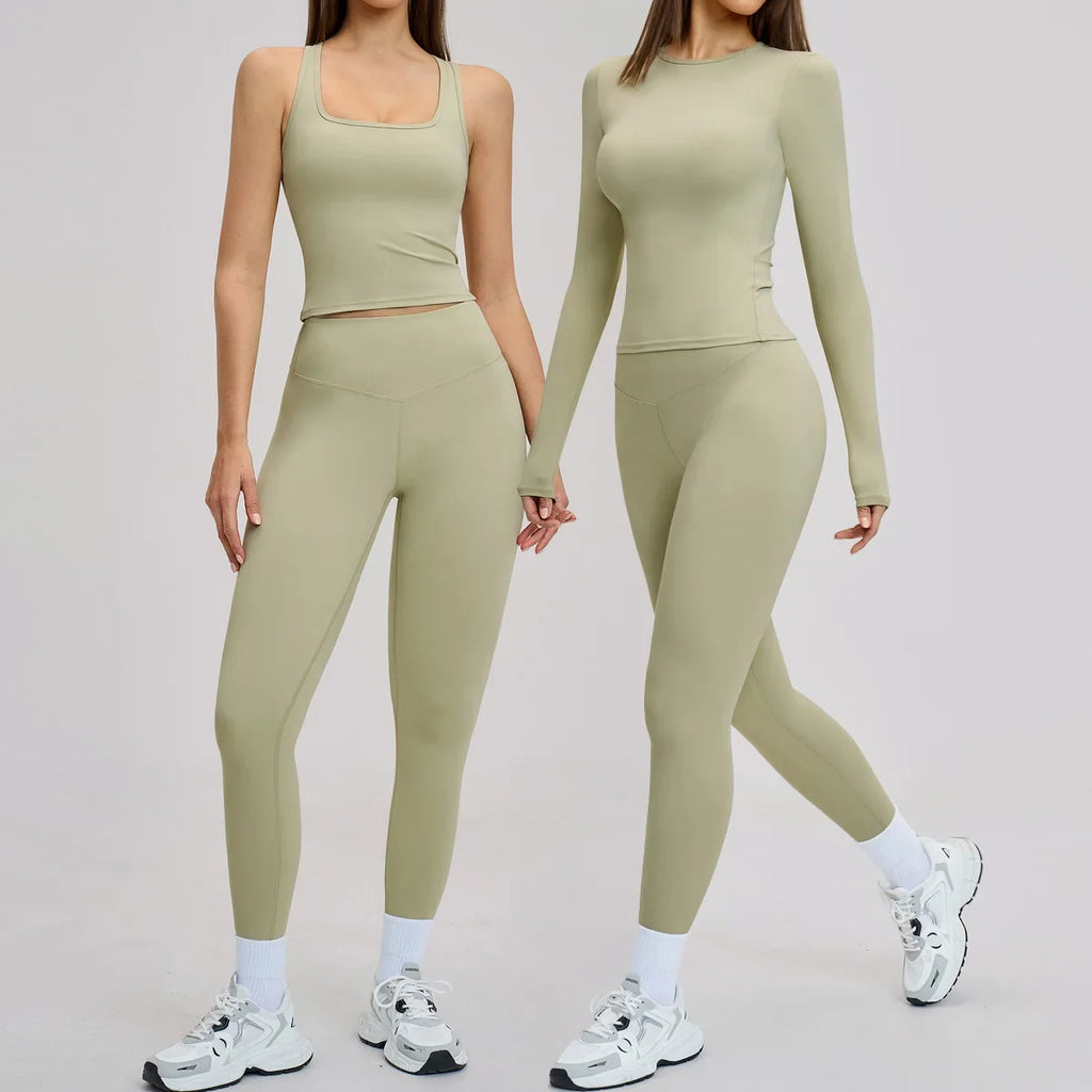 New Yoga Set 2PCS Gym Clothes Workout Outfits Women Long-sleeved T-shirt Sportswear Tracksuits Fitness Sports Vest Gym Leggings