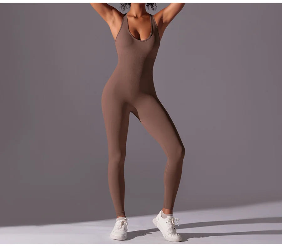 Seamless One-Piece Yoga Jumpsuit Women Fitness Sports Overalls Dance Workout Set Stretch Bodysuit Gym Clothes Push Up Sportswear