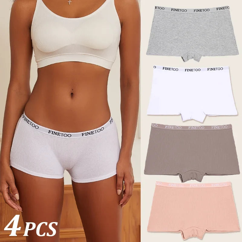 4Pcs Seamless Women Cotton Boxers Underwear Ice Silk Shorts Solid Color Ladies Soft Boyshorts Plus Size Cotton Boxers M/L/XL