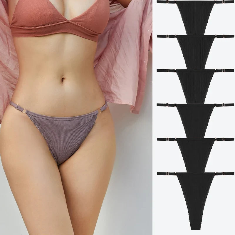 7Pcs Cotton Lace Panties Sexy G-String Women's Underwear Low Waist Comfortable Lingerie Briefs Adjustable Waist Thong Intimates