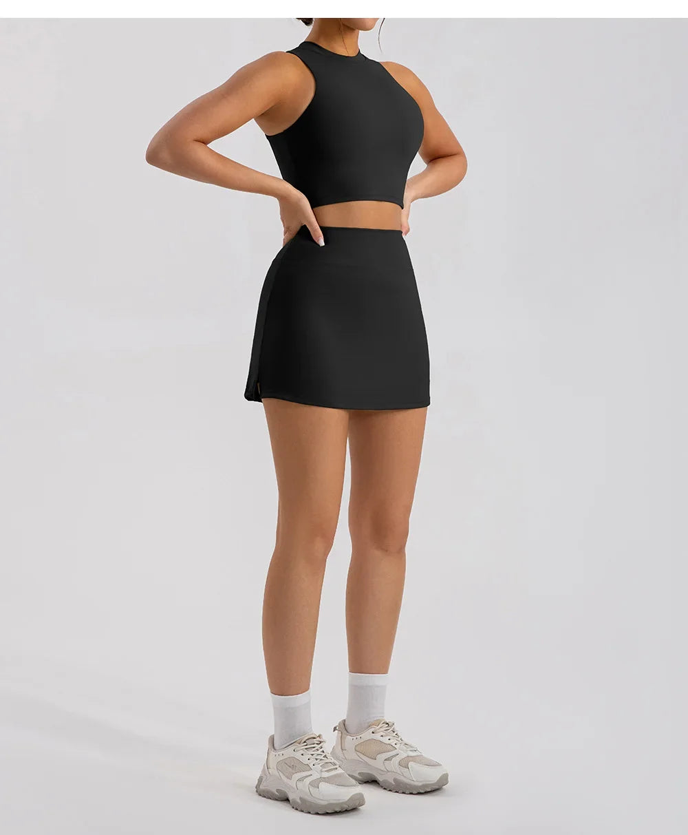 Sports Short Skirt Yoga Set 2PCS Women Tracksuit Gym Tennis Skirt Set Workout Sportswear Golf Dance Athletic Sport Suit