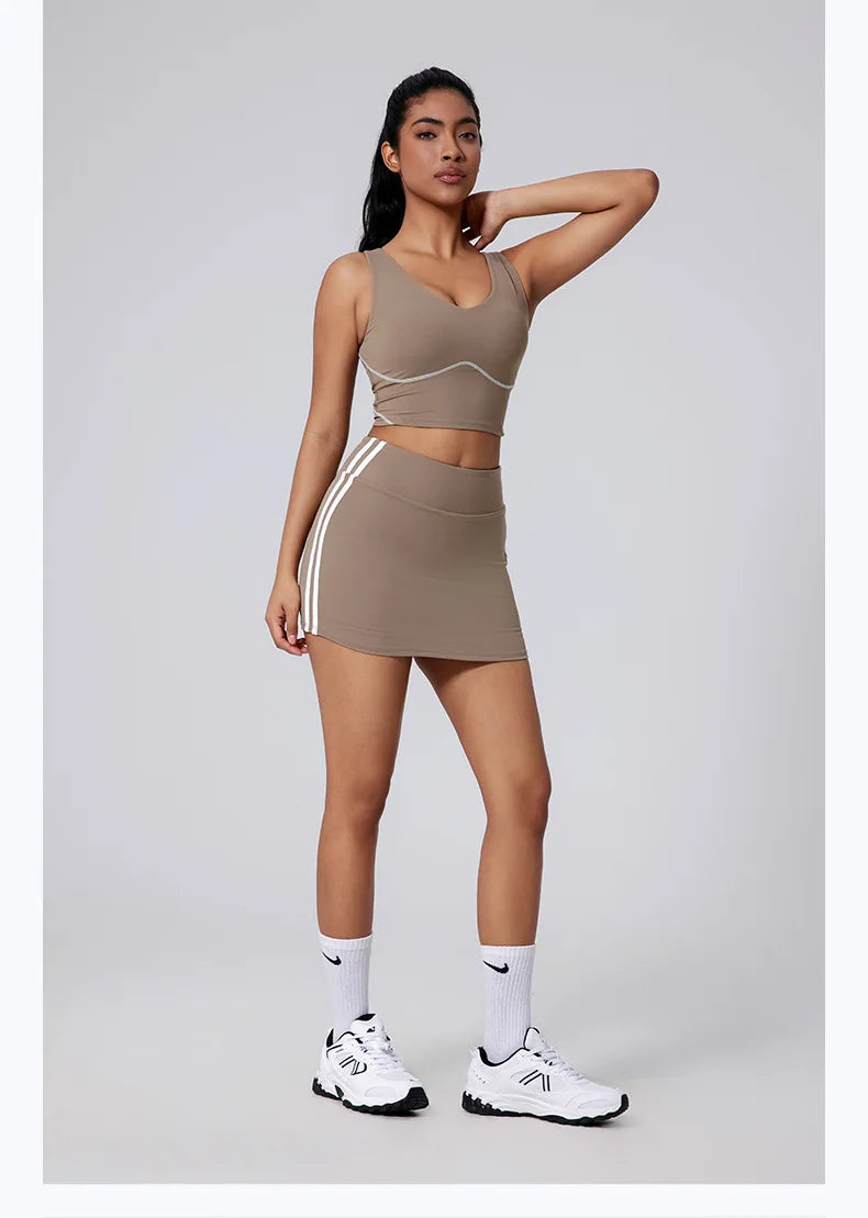 Women Vest Tank Top Tennis Suit Fitness Yoga Set Casual Outdoor Short Skirt Running Golf Gym Suit Female Breathable Sportswear