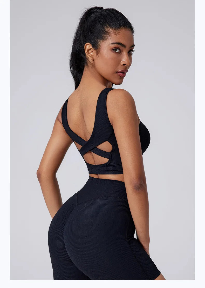 Women Yoga Suit Tracksuit Sports Bra High Waist Legging Shorts Outfit Gym Set Fitness Running Workout Clothes Push Up Sportswear