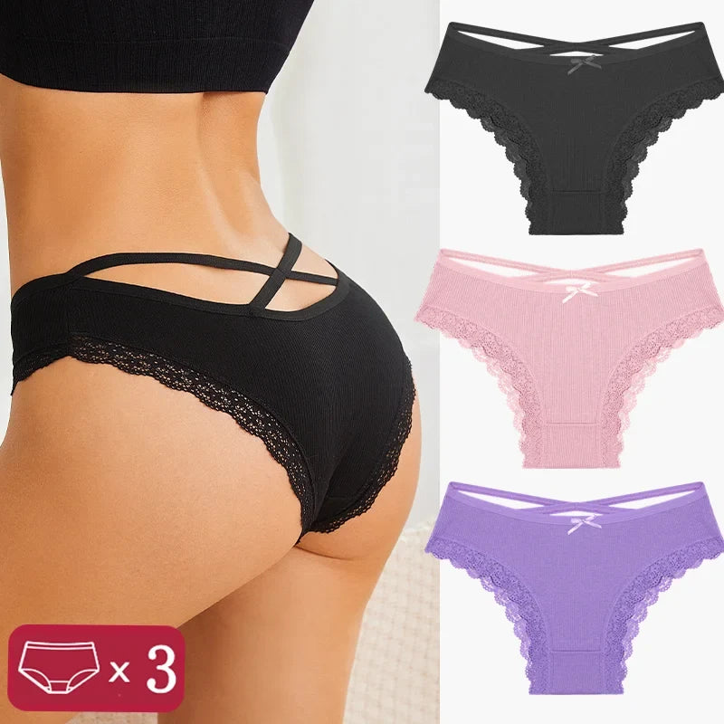 3Pcs Women Cotton Panties Seamless Hollow Sexy Design Unique Low Waist Women Panty Breathable Girl Underwear Soft Lingerie S-XL