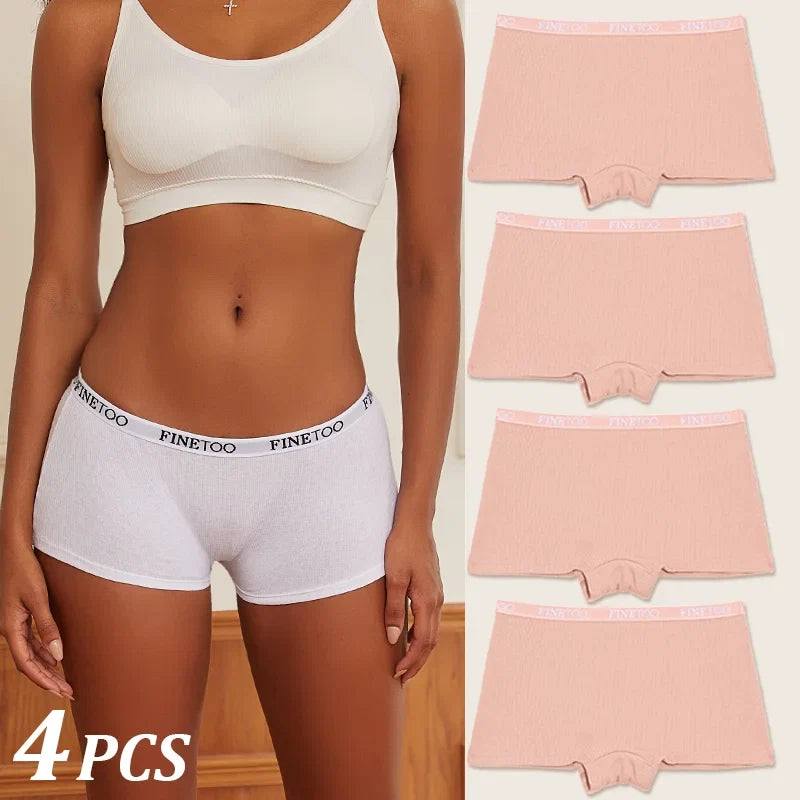 4Pcs Seamless Women Cotton Boxers Underwear Ice Silk Shorts Solid Color Ladies Soft Boyshorts Plus Size Cotton Boxers M/L/XL