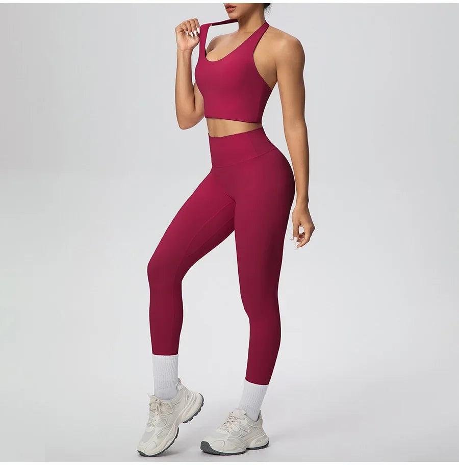 Yoga Clothing Set Women's High Waisted Leggings and Top 2 Piece Seamless Fitness Exercise Clothing Gym Sportswear Tracksuits