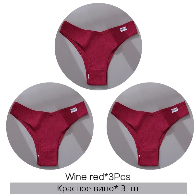 3Pcs/Set Women Cotton Panties Sexy V Waist Briefs T-Back Brazilian Underpants Female M-XL Underwear Girls Breathable Intimates