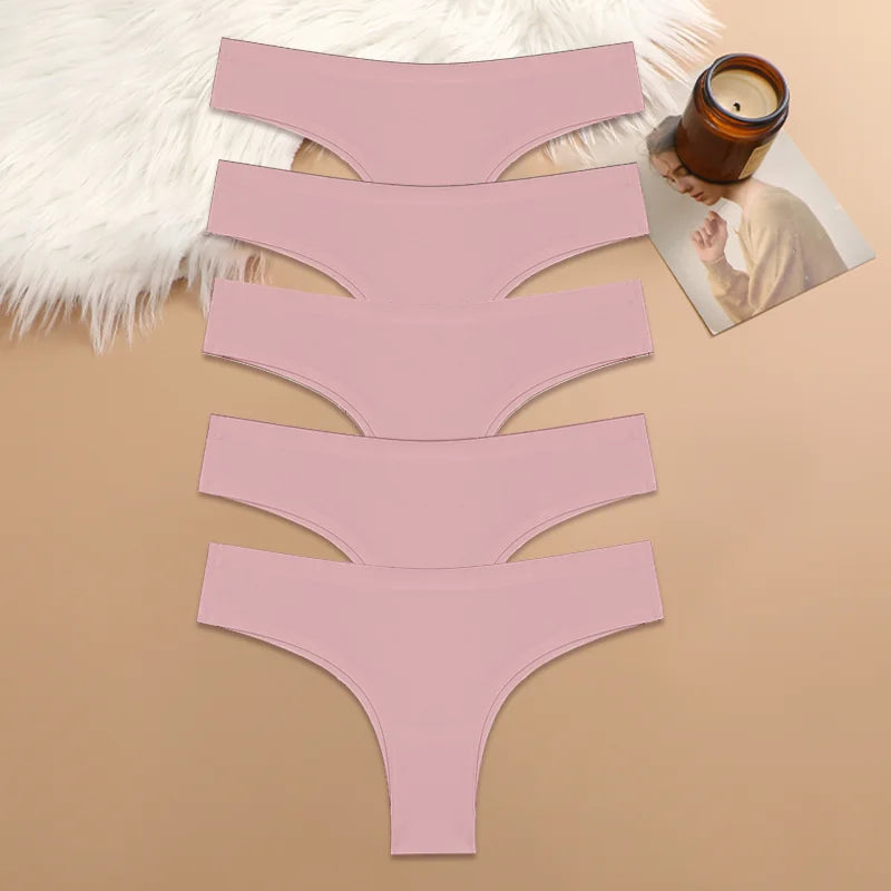 5PCS Seamless Maillard Panties Ultra-thin Brazilian panties Women Ice Silk Underwear Sexy Panty Low Waist G-string Female Solid