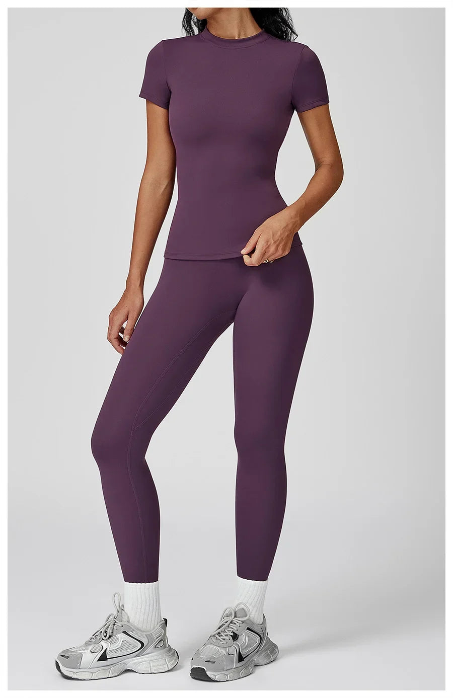 New Yoga Set Two Piece Women Short Sleeve Top with High Waist Leggings Seamless Workout Clothes Patchwork Sport Fitness Gym Sets