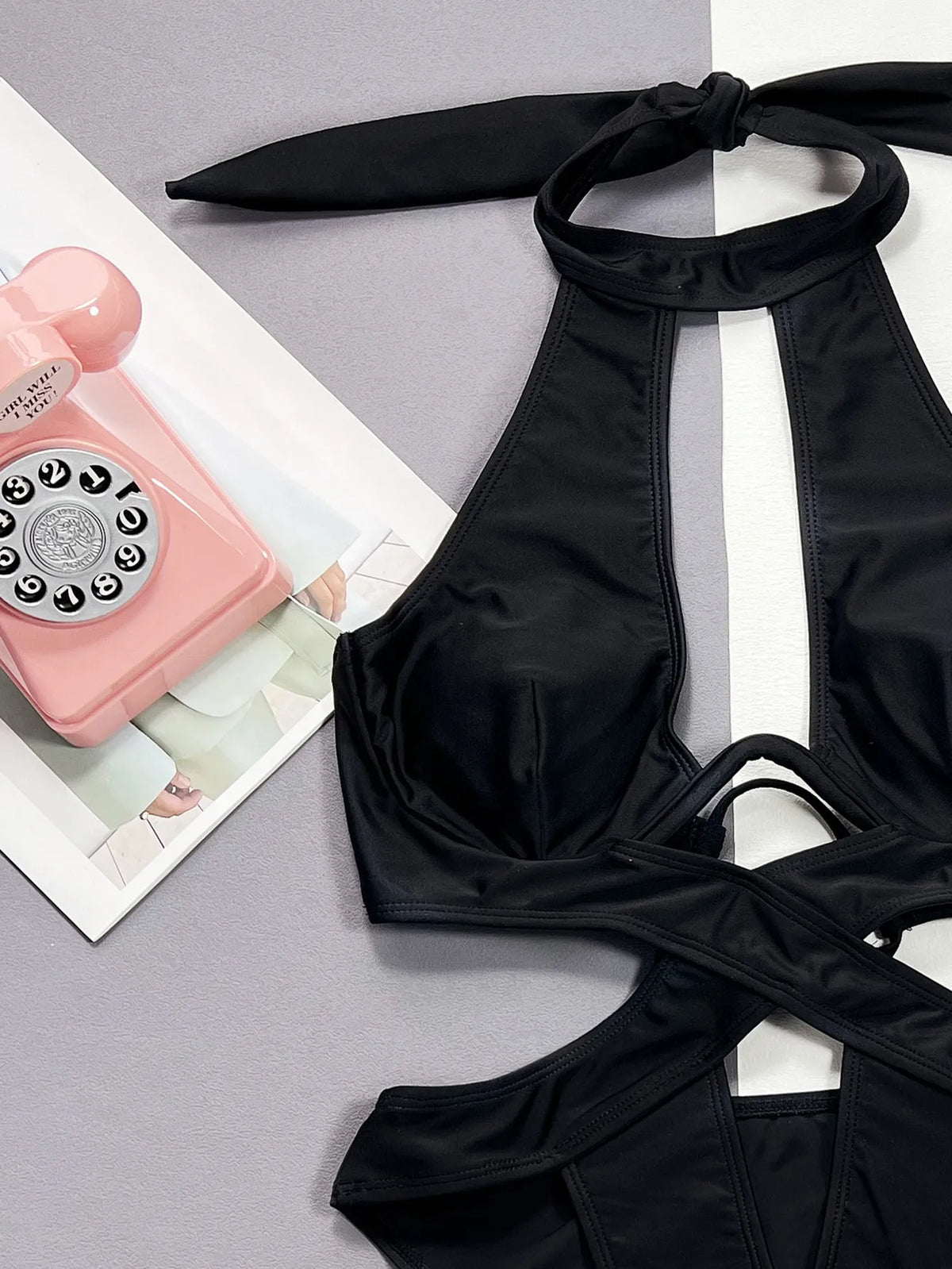 Sexy Hollow Out Bikini Set 2026 Women Black One Shoulder Bandage One Piece Swimsuit Summer Bathing Suit High Waist Swimwear