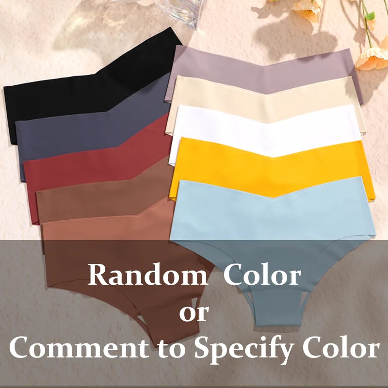 3PCS Women's Seamless Maillard Underwear Sexy V-Shaped Mid Waist Ice Silk Briefs 10 Soild Color Cozy Stretch Sexy Underpant S-XL