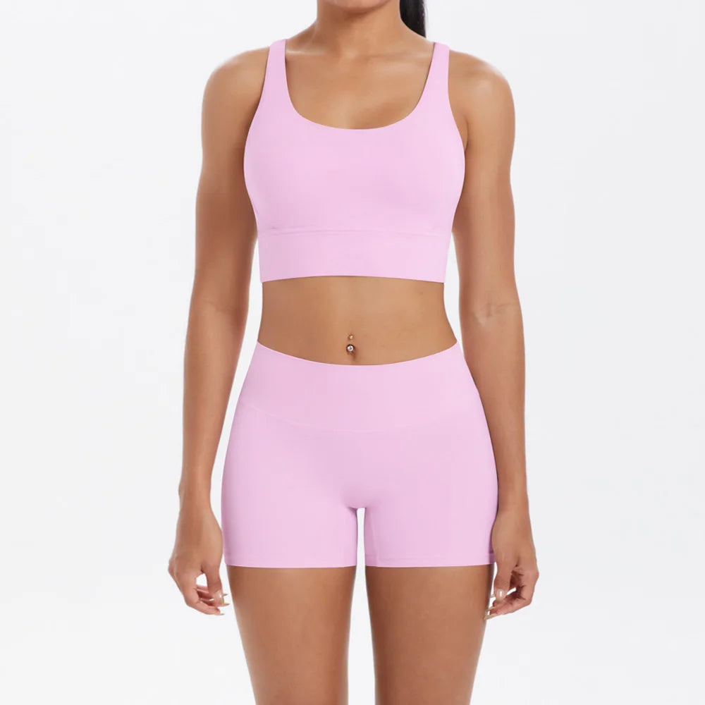 2PCS Yoga Set Women Gym Sports Suits Fitness Bra Crop Top Workout Clothes Female Athletic Wear Push Up Shorts Sportswear