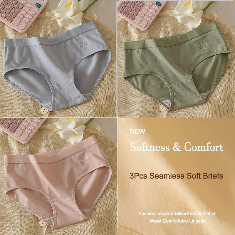 3Pcs Women's Cotton Underwear Panty Cute Sexy Panties Female Seamless Underpants Solid Color Panty Intimates Women Lingerie S-XL