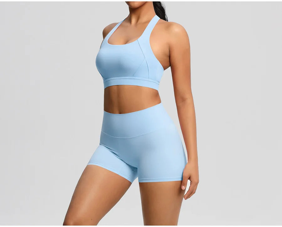 2PCS Yoga Set Women Gym Sports Suits Fitness Bra Crop Top Workout Clothes Female Athletic Wear Push Up Shorts Sportswear