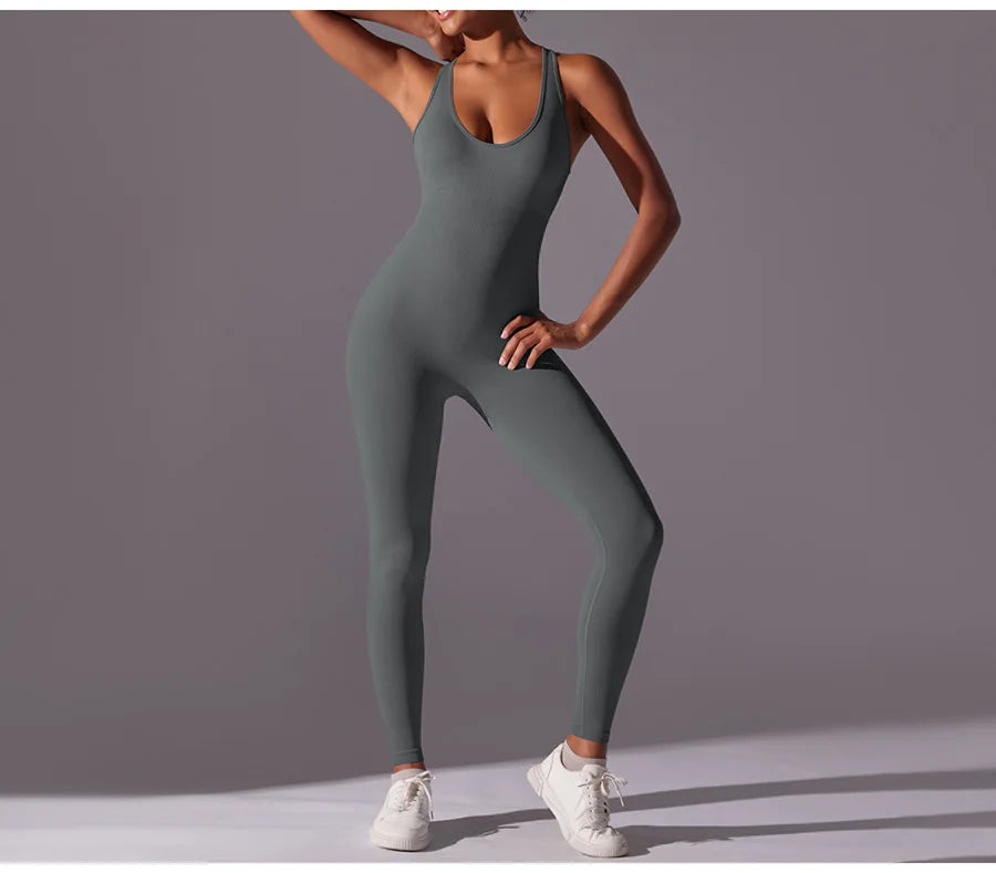 Seamless One-Piece Yoga Jumpsuit Women Fitness Sports Overalls Dance Workout Set Stretch Bodysuit Gym Clothes Push Up Sportswear
