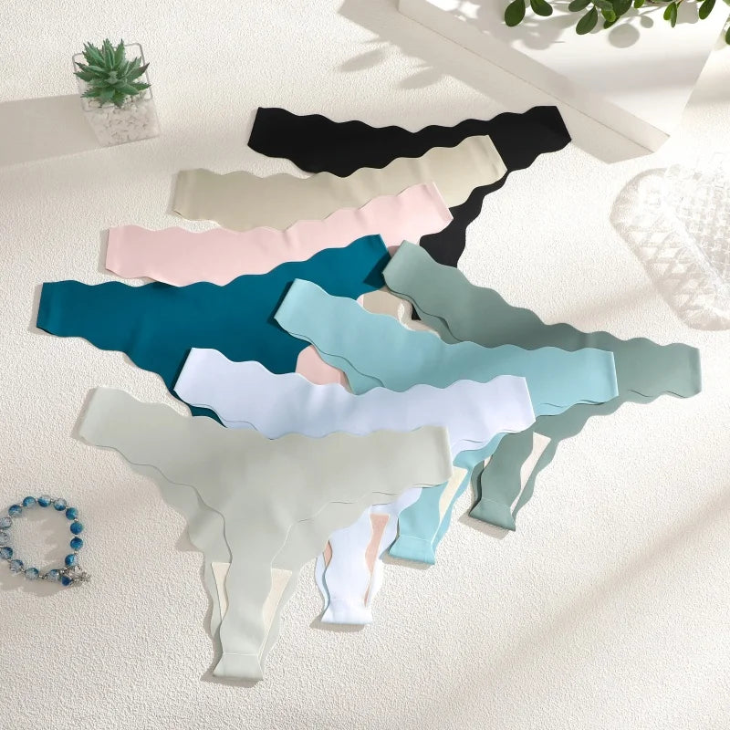4PCS Women Seamless Panties Wavy Design Ultra-thin Panties Women Ice Silk Underwear Sexy Panty Low Waist G-string Female Solid