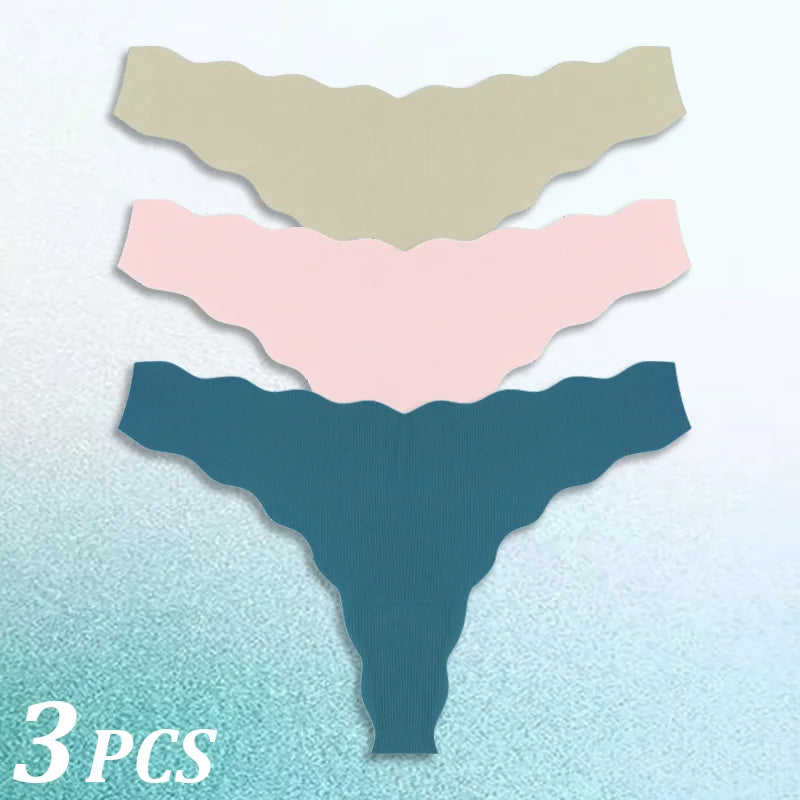 3PCS Women Seamless Panties Wavy Design Ultra-thin Panties Women Ice Silk Underwear Sexy Panty Low Waist G-string Female Solid