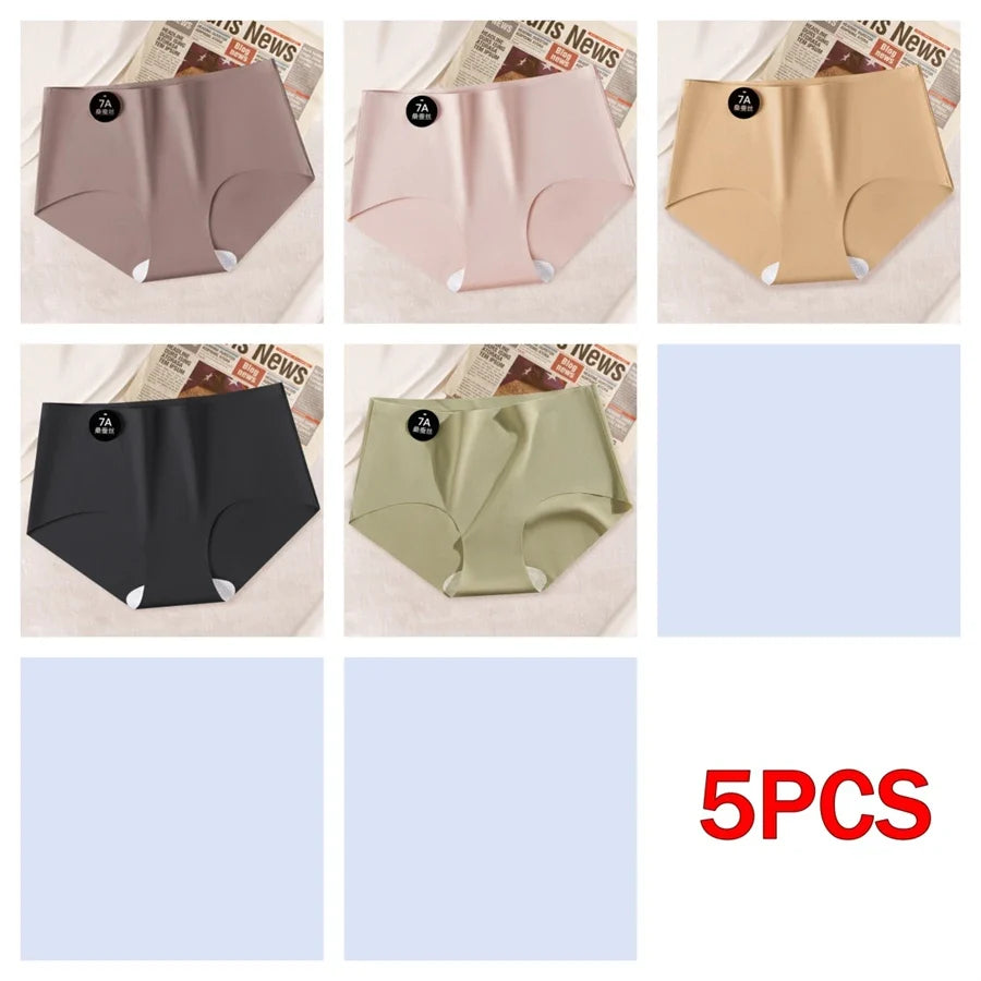 5PCS Seamless Mulberry Silk Underwear Ultral Thin Women's Panties Sexy High Elastic Invisible Briefs Soft Underpants Lingerie