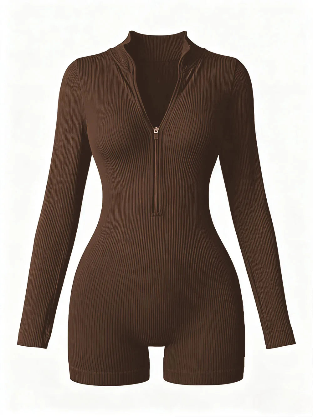 Women's Solid Color Half Zip Ribbed Knit Short Sleeve Romper Sports Soft Slim Fit Mock Neck Jumpsuit Streetwear 2025 Summer
