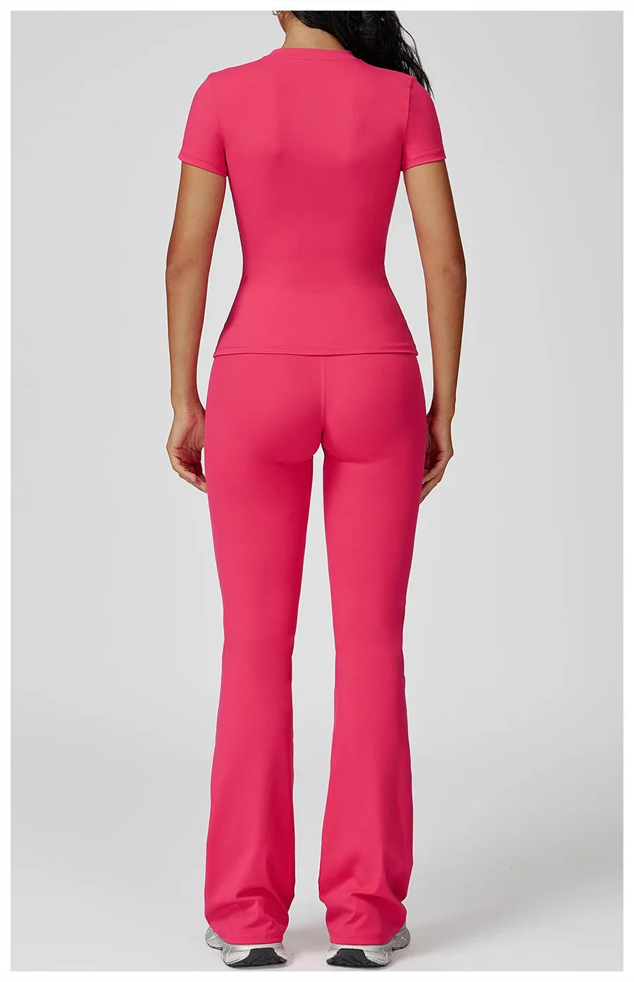 New Yoga Set Two Piece Women Short Sleeve Top with High Waist Leggings Seamless Workout Clothes Patchwork Sport Fitness Gym Sets