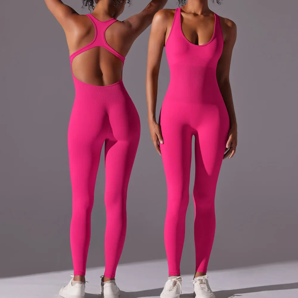 Seamless One-Piece Yoga Jumpsuit Women Fitness Sports Overalls Dance Workout Set Stretch Bodysuit Gym Clothes Push Up Sportswear