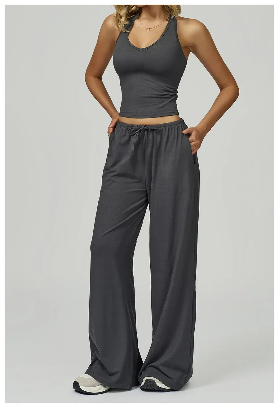 New Women Yoga Set 2/3 Pieces Long sleeves Workout Tracksuit Sportswear Gym Clothing Wide-leg sport pants Fitness Sports Suit
