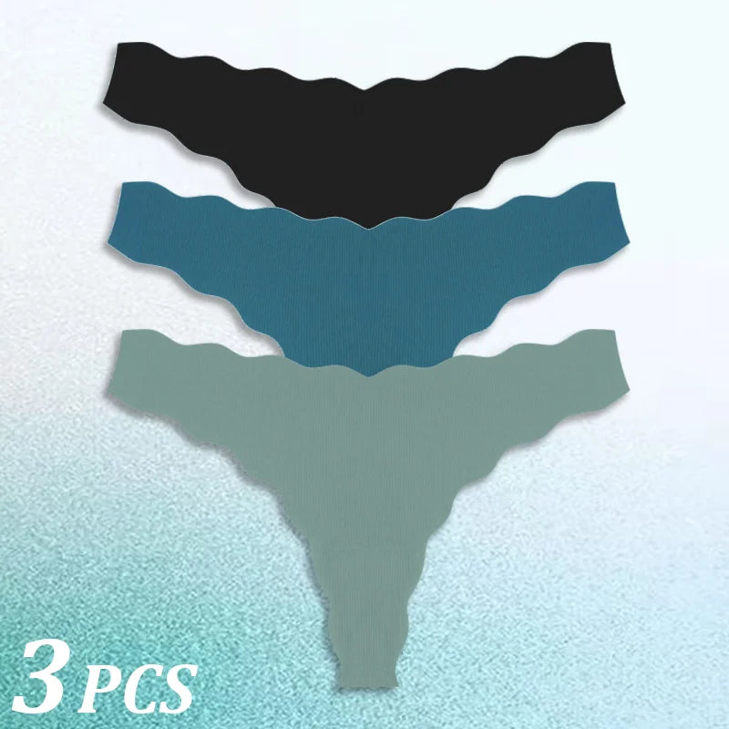3PCS Women Seamless Panties Wavy Design Ultra-thin Panties Women Ice Silk Underwear Sexy Panty Low Waist G-string Female Solid