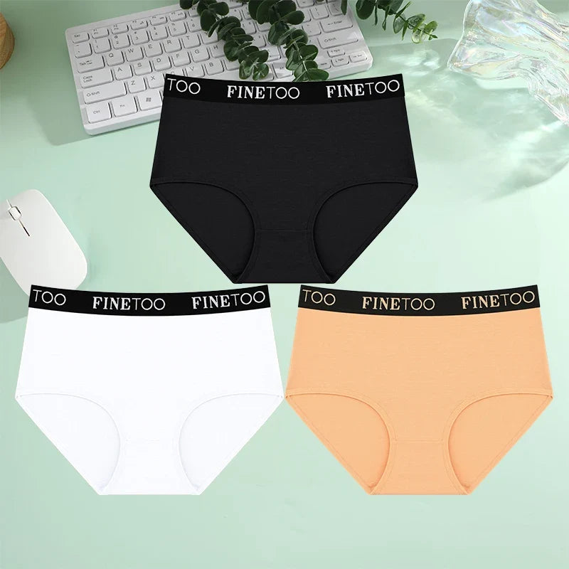 Finetoo 3Pcs/Set Women's Seamless Cotton Briefs Women Plus SizePanties Breathable Underwear Female Low Waist Soft Lingerie S-XXL