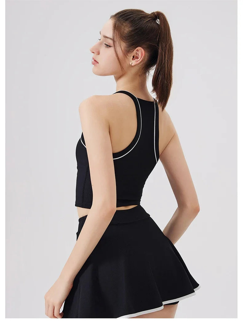 2PCS Women Tracksuit Yoga Set Gym Bra Sports Short Skirt Workout Sportswear Running Tennis Clothing Gym Wear Athletic Sport Suit