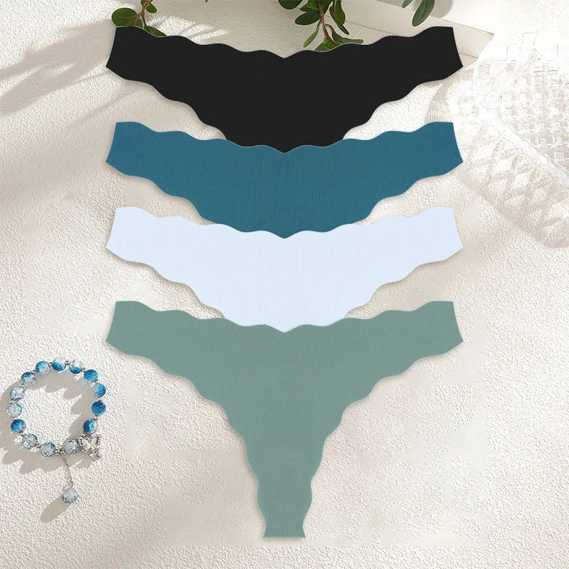4PCS Women Seamless Panties Wavy Design Ultra-thin Panties Women Ice Silk Underwear Sexy Panty Low Waist G-string Female Solid