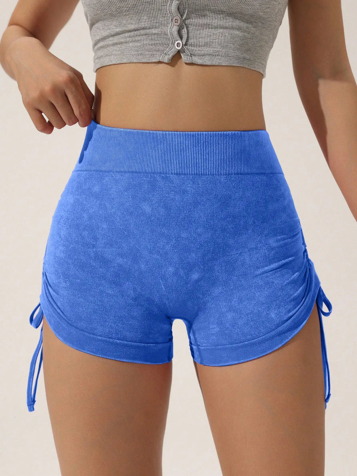 Matte craft summer three part pants yoga pants women's drawstring sports shorts European and American peach hip lifting fitness