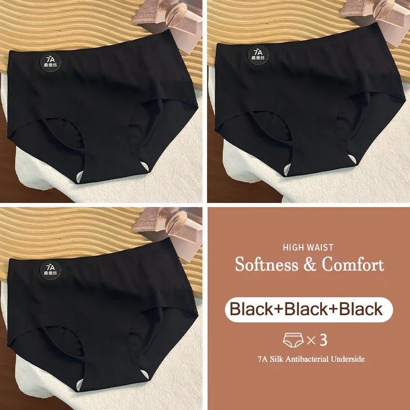 3PCS New 7A Ice Silk Waist Maillard Seamless Yoga Classic Antibacterial Crotch Simple Solid Color New Sports girl 2024 M-XL
