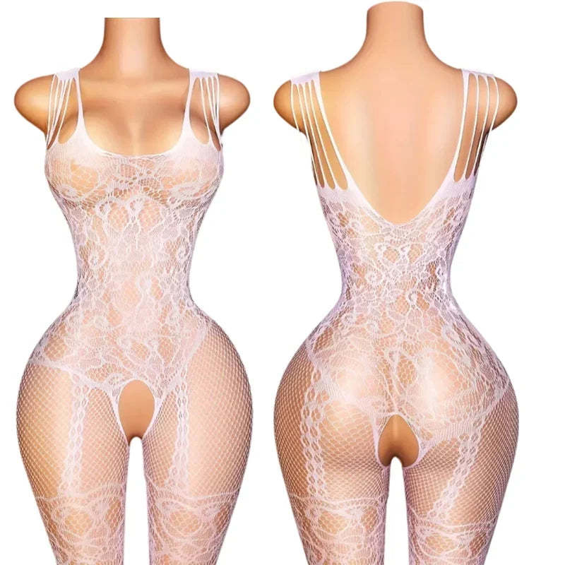 Transparent Fishnet Hollow Lingerie Set Women Hanging Neck Erotic Crotchless Bodystockings Open Bras BodySuits Hot Underwear Set