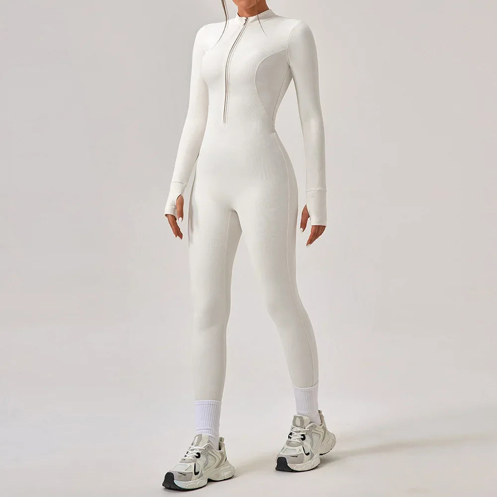 Women's Jumpsuits One-Piece Suit Yoga Set Zipper Long Sleeve Gym Push Up Workout Clothes Fitness Bodysuit Sportswear Tracksuit
