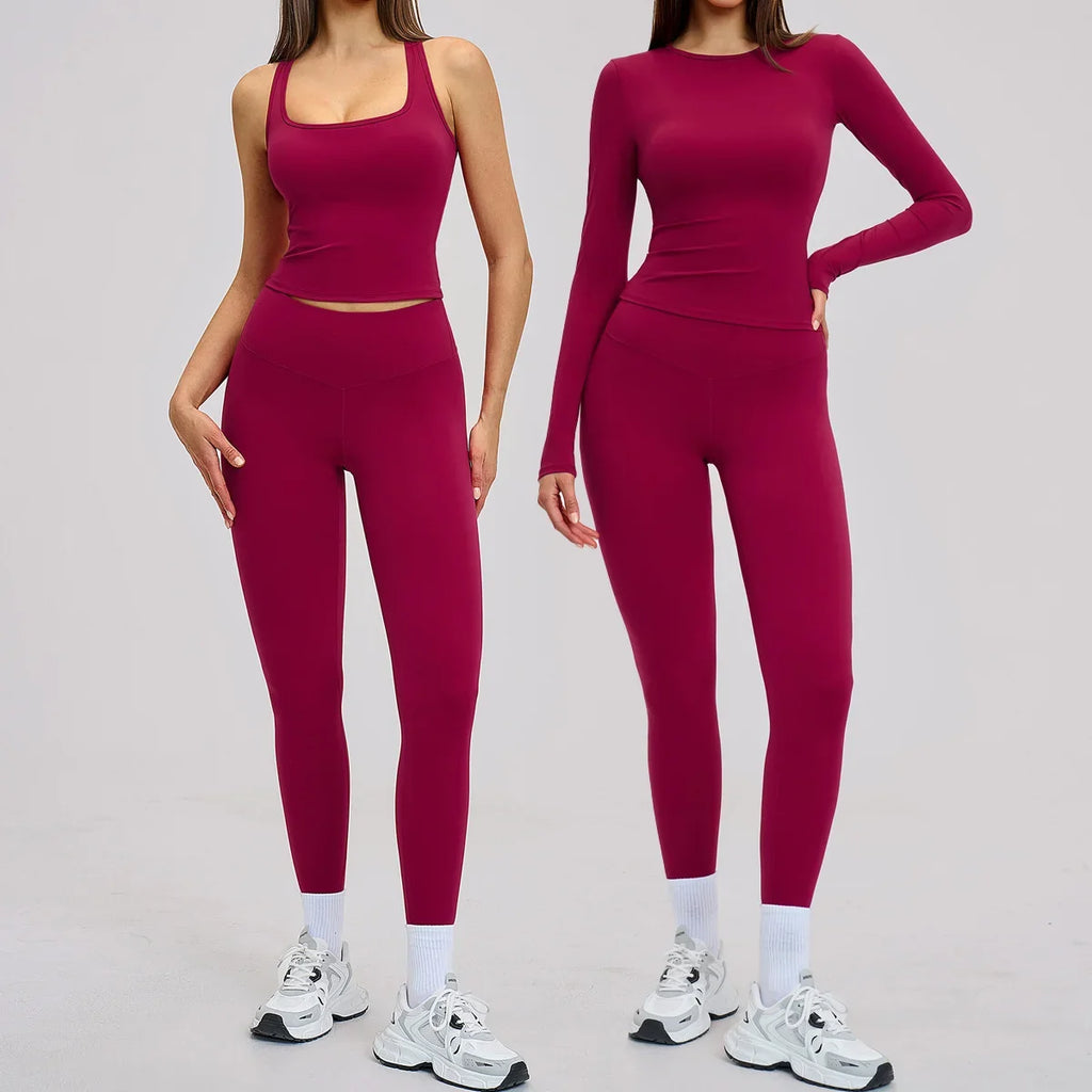 New Yoga Set 2PCS Gym Clothes Workout Outfits Women Long-sleeved T-shirt Sportswear Tracksuits Fitness Sports Vest Gym Leggings