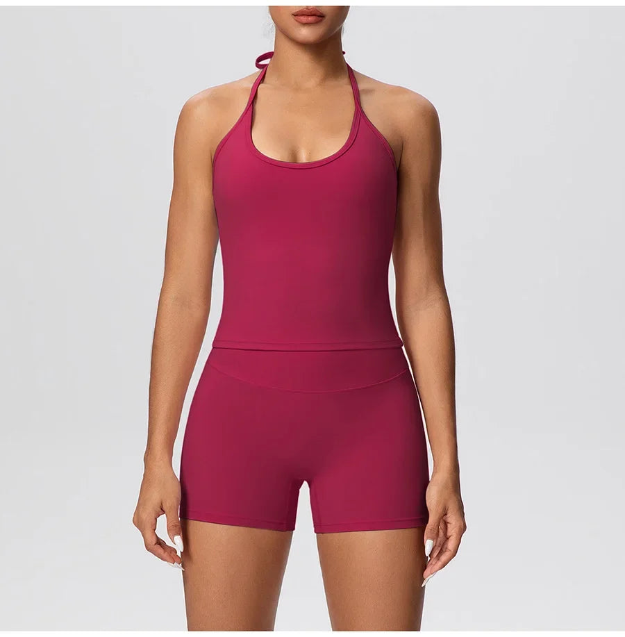 New 2Pcs Yoga Sets Naked Feel Women Workout Fitness Gym Clothes High Waist Yoga Shorts And Sports Bra Impact Shorts Workout Sets
