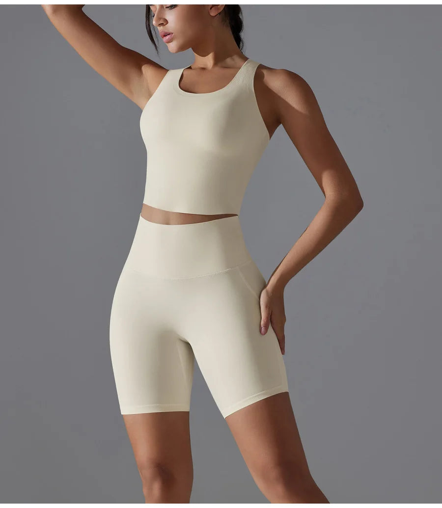 Yoga Set 2PCS Sports Suit seamless sports vest Women Nude tight-fitting Gym running Shorts Fitness Tracksuit Workout Sportswear