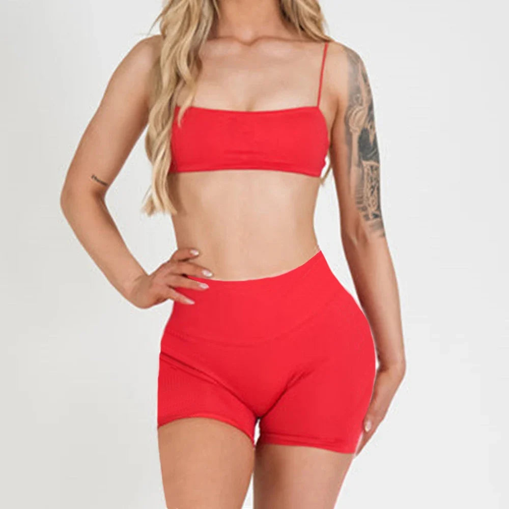 2/3PCS NoLogo Seamless DVision Yoga Set Women Workout Scrunch Leggings Strappy Sports Bra Fitness Gym Shorts Workout Suits XP65