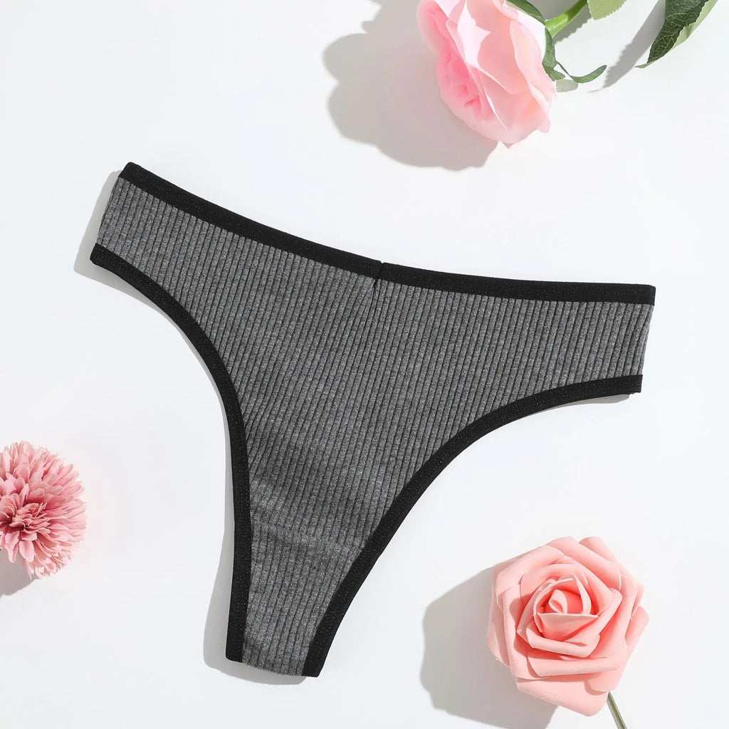 1pcs Seamless Cotton Thong Ribbed Ladies Panties Low Rise Solid Color Sexy G-string Panties Female Breathable Underwear